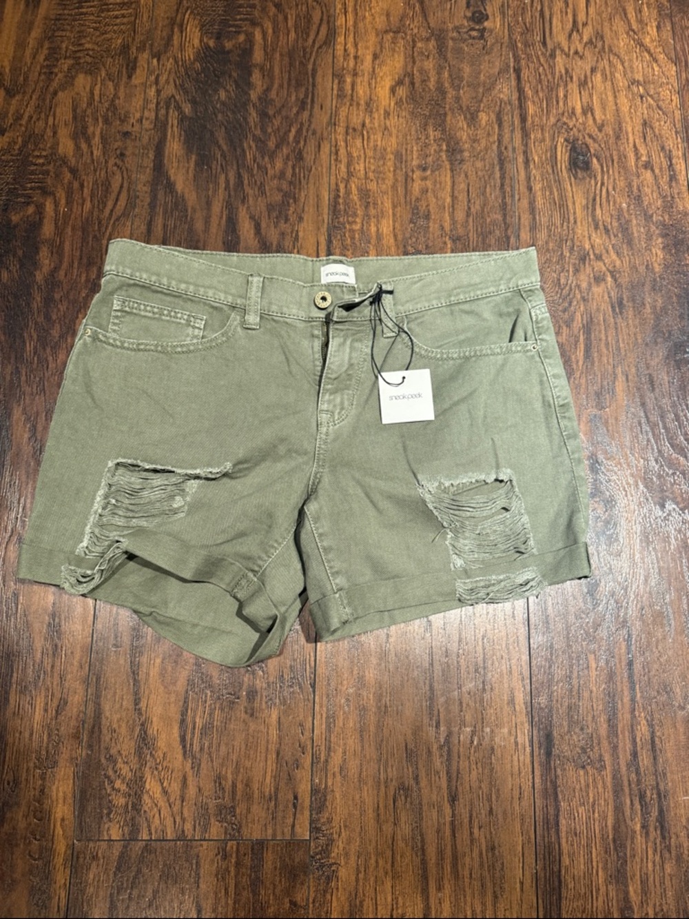 Olive Ripped Cuffed Women’s Jean Shorts